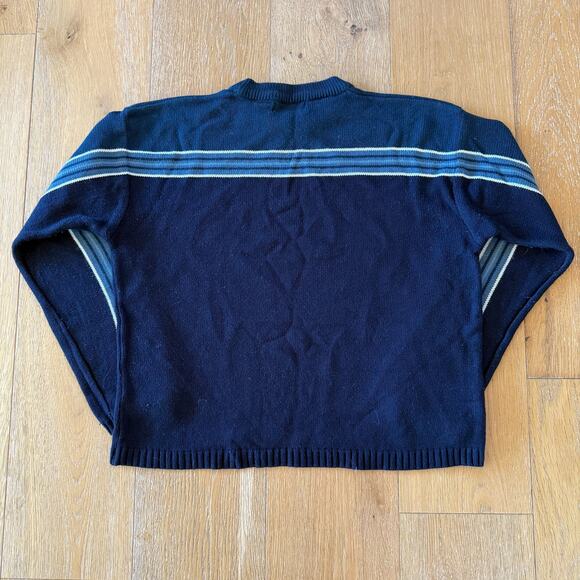 Vintage Xtreme Navy Striped Sweater – Size L – Y2K Skate Style - Picture 2 of 5
